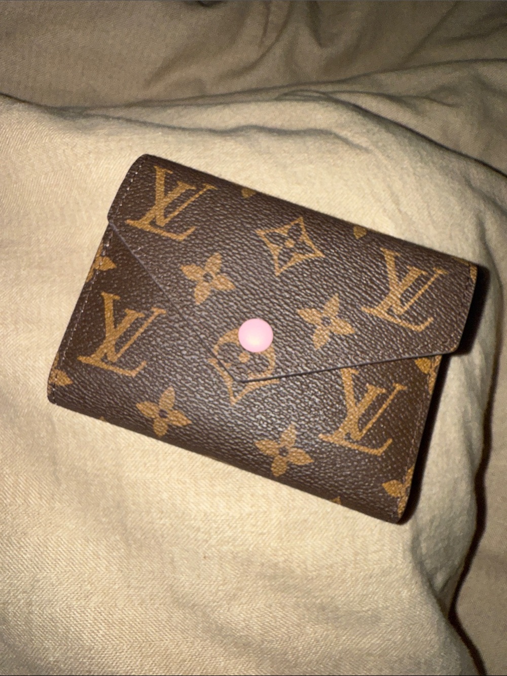 Brown Monogram Canvas Wallet with Pink Snap